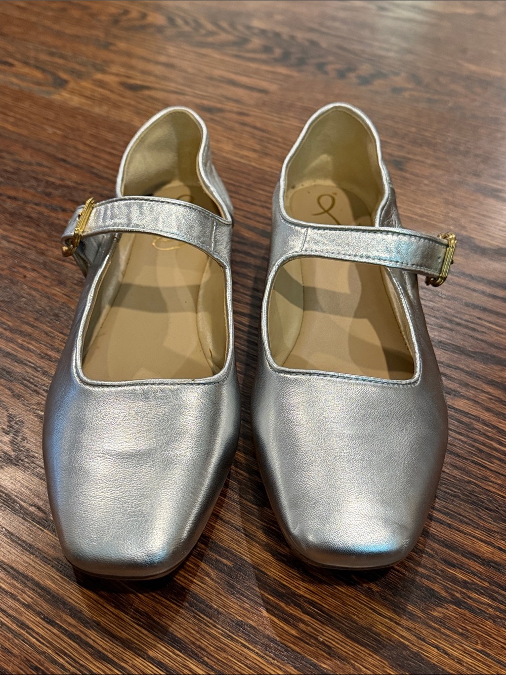 Sam Edelman, Silver Mary Jane Flats with Buckle Strap, Size 8.5